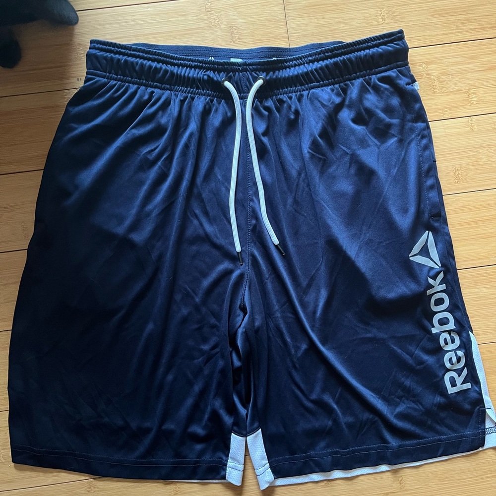 Reebok Men's Dark Blue Athletic Shorts with White Accents